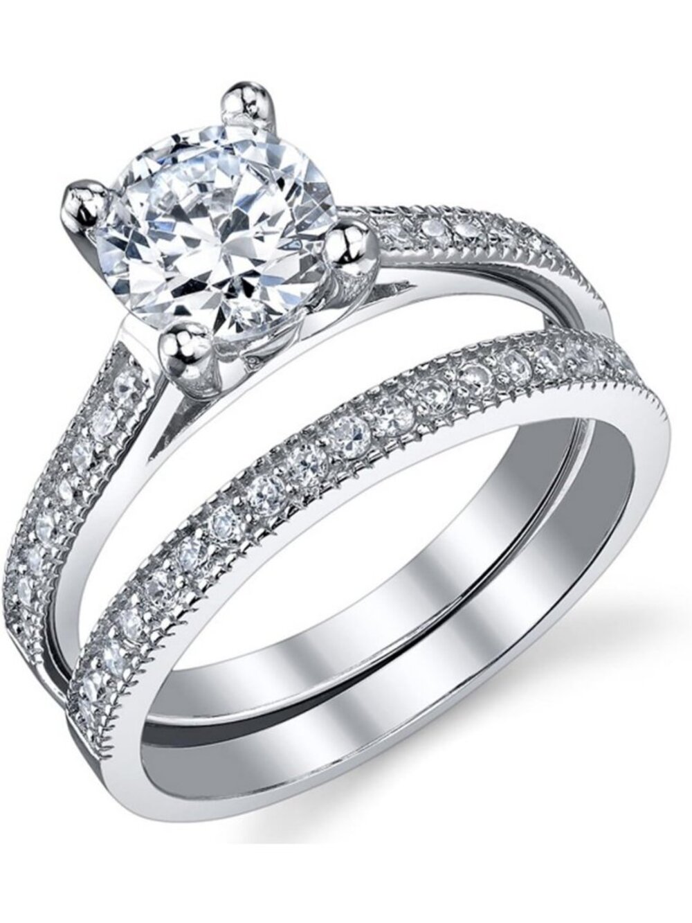 1.25 Carat Round Brilliant CZ Sterling Silver Wedding Engagement Ring Set, Sizes